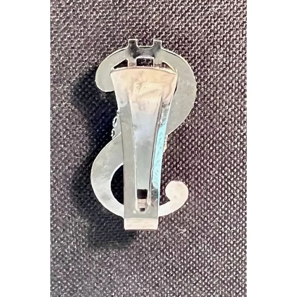 Vintage Dollar Sign $ Money Clip W Bird/Penguin Pendant Silver-Tone Stainless